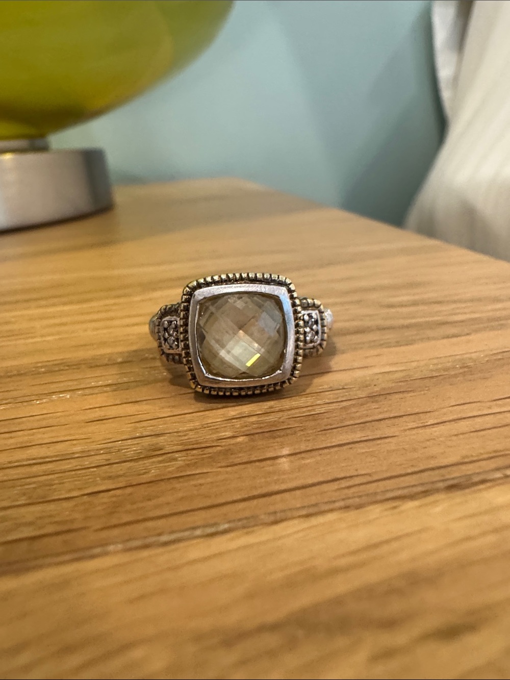 Judith Ripka Silver and gold Ring with Faceted Gray Gemstone